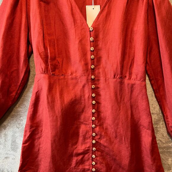 Saint Helena Cleo Mini Dress Linen Blend Size Small‎ Rust Orange New - Picture 3 of 9